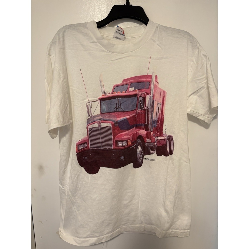 Vintage Pink Semi Truck Graphic T-shirt Size L